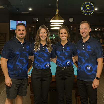 Horror Wolfs Blue Flames Smoke Pool 8 Ball Men Billiard Shirt Custom Ball Billiard Team Attire NYN2622