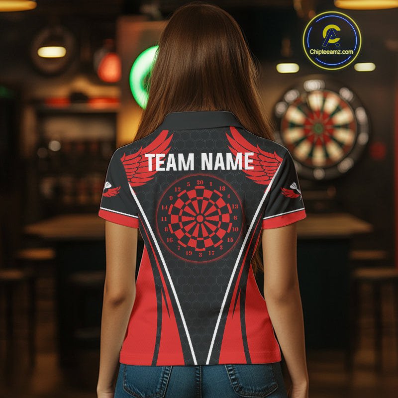 Halftone Pattern Dartboard Custom Red Dart Shirt For Women, Dart Team Jerseys NYN0225