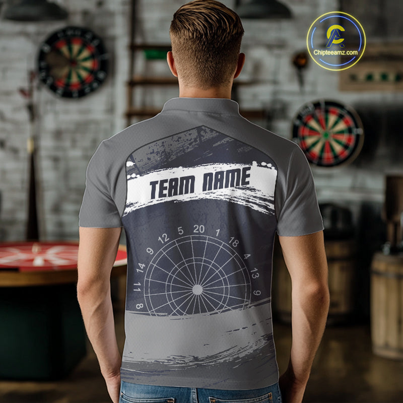 Grey Modern Grunge Dartboard Men's Darts Shirt - Custom Name For Dart Players NYN0413