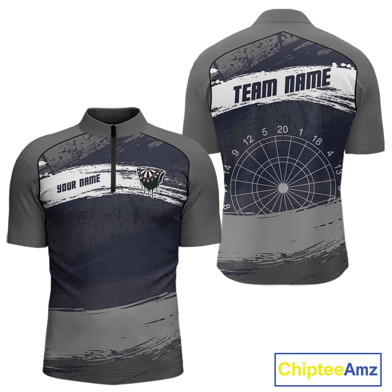 Grey Modern Grunge Dartboard Men's Darts Shirt - Custom Name For Dart Players NYN0413