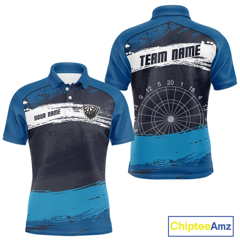 Blue Modern Grunge Dartboard Men's Darts Shirt - Custom Name For Dart Players NYN0414