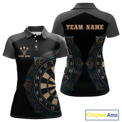 Vintage Blue Gold Celtic Dartboard Women's Darts Shirt - Custom Name For Players NYN0424