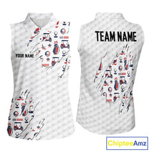 Load image into Gallery viewer, USA 250th anniversary womens golf sleeveless polo white golf ball patriotic top