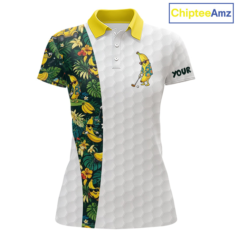 Custom Banaba Golfer Golf Ball Team Attire Tropical Monstera Golf Polo Golf Shirts For Women NYN3178