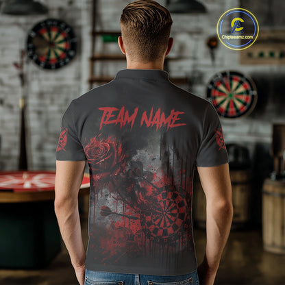 Custom Red Splatter Rose Dartboard Grunge Darts Polo Shirt For Men Outfit Dart Jerseys NYN1832