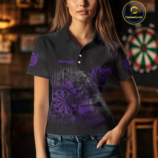 Custom Purple Splatter Rose Dartboard Grunge Darts Polo Shirt For Women Outfit Dart Jerseys NYN1833