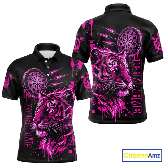 Pink Neon Tiger Lightning Dartboard Men Dart Polo Shirts Custom Name & Team Dart Jerseys NYN2098