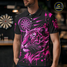Load image into Gallery viewer, Pink Neon Tiger Lightning Dartboard Men Dart Polo Shirts Custom Name &amp; Team Dart Jerseys NYN2098