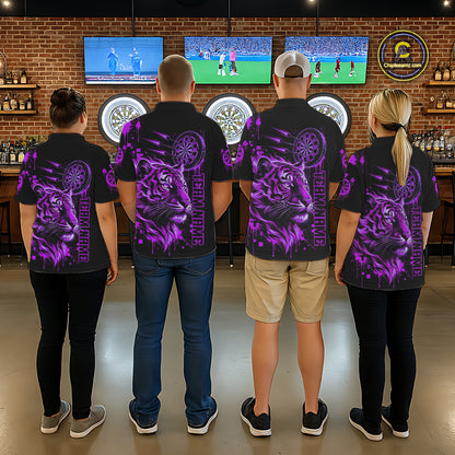 Purple Neon Tiger Lightning Dartboard Men Dart 1/4-Zip Shirts Custom Name & Team Dart Jerseys NYN2099