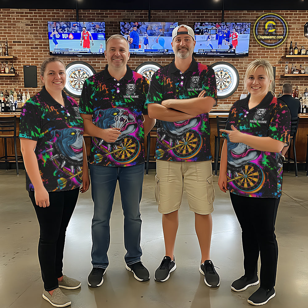 Custom Colorful Bulldog Dartboard 3D Funny Dart Shirts Polo For Women Dart League Jerseys NYN2107