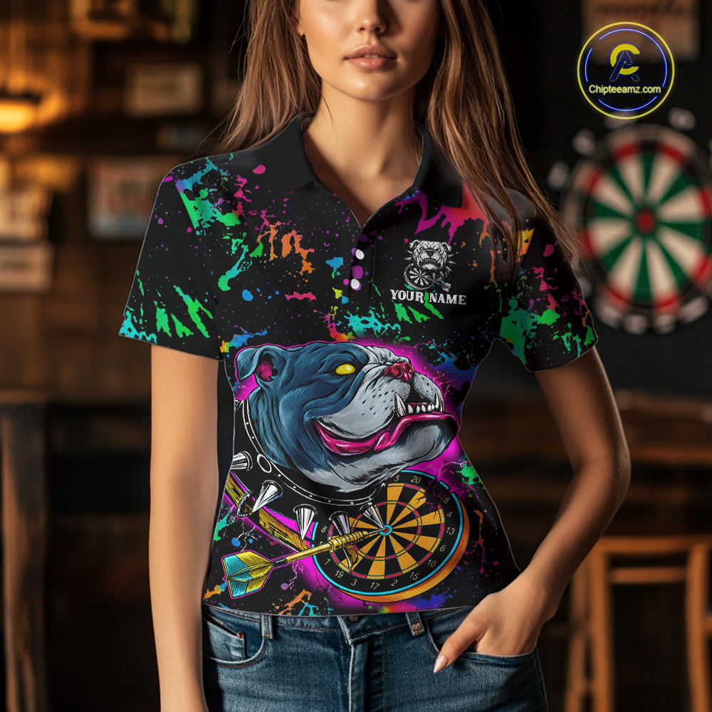 Custom Colorful Bulldog Dartboard 3D Funny Dart Shirts Polo For Women Dart League Jerseys NYN2107
