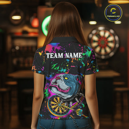 Custom Colorful Bulldog Dartboard 3D Funny Dart Shirts Polo For Women Dart League Jerseys NYN2107