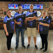 Load image into Gallery viewer, Custom Holographic Blue Skull Darts Shirt Polo For Men Light Skull Dart League Jerseys NYN2111