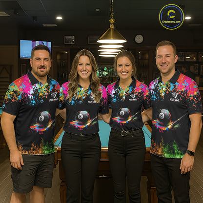 Colorful Paint & Flame 8 Ball Billiard Shirt For Men Personalized Cue Billiard Team Shirt NYN2334
