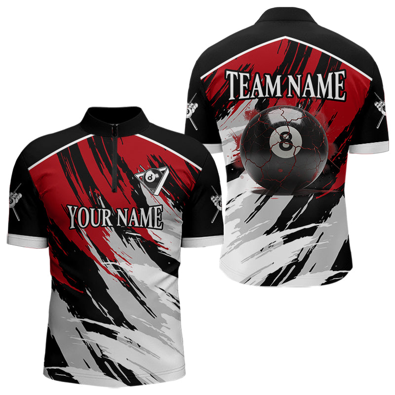 Black & Red Grunge Billiard Ball Shirts For Men Personalized Cracked 8 Ball Billiard Gifts NYN2340
