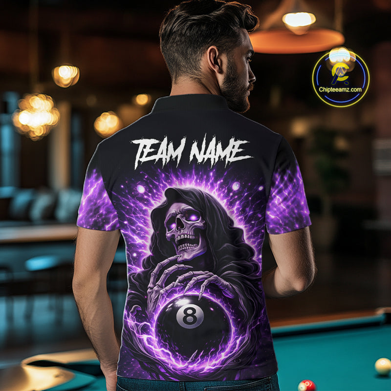 Lightning Purple Scary Grim Reaper Pool 8 Ball Men Billiard Shirt Custom Ball Billiard Team Attire NYN2624