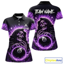 Load image into Gallery viewer, Lightning Purple Scary Grim Reaper Pool 8 Ball Women Billiard Shirt Custom Ball Billiard Team Attire NYN2624