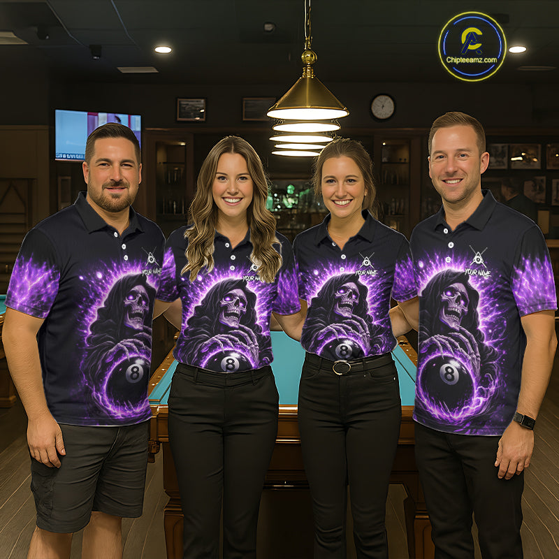 Lightning Purple Scary Grim Reaper Pool 8 Ball Women Billiard Shirt Custom Ball Billiard Team Attire NYN2624