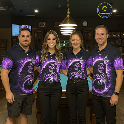 Lightning Purple Scary Grim Reaper Pool 8 Ball Women Billiard Shirt Custom Ball Billiard Team Attire NYN2624