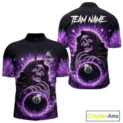 Lightning Purple Scary Grim Reaper Pool 8 Ball Men Billiard Shirt Custom Ball Billiard Team Attire NYN2624