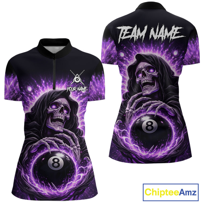 Lightning Purple Scary Grim Reaper Pool 8 Ball Women Billiard Shirt Custom Ball Billiard Team Attire NYN2624