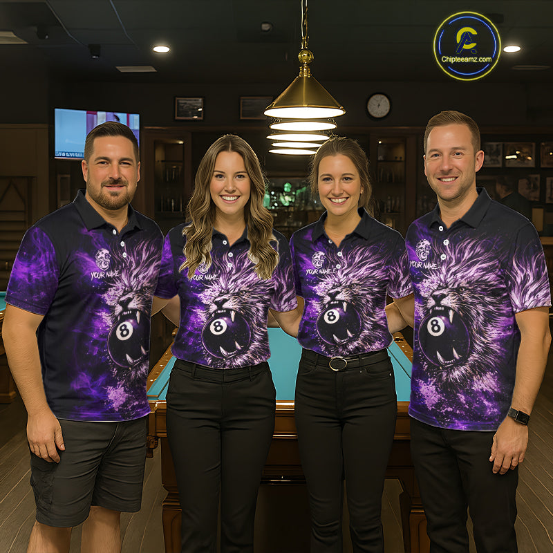 Purple Smokes Lion Paint Pool 8 Ball Women Billiard Polo & 1/4-Zip Shirt Custom Billiard Team Attire NYN2626