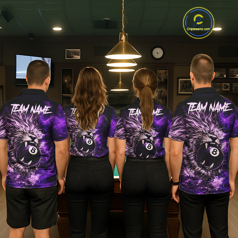 Purple Smokes Lion Paint Pool 8 Ball Women Billiard Polo & 1/4-Zip Shirt Custom Billiard Team Attire NYN2626