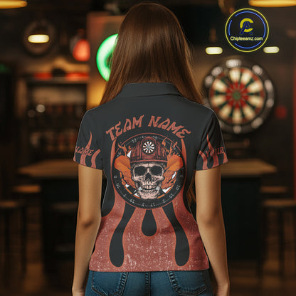 Skull Firefighter Orange-Black Custom Flame Dart Shirt For Women, Dart Team Jerseys NYN0229