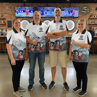 Boxing Fierce Penguin Duo Couple Women Darts 1/4-Zip Shirt Custom Funny Dart Team Jerseys NYN2357