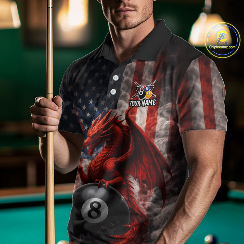 Patriotic Smoke Pool 8 Ball Men's Billiard Team Shirts Custom Dragon Billiard Ball Attire NYN2361