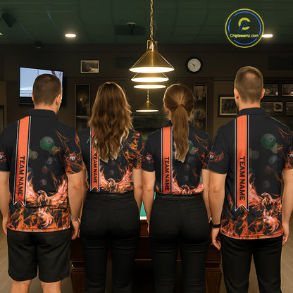 Personalized Fire Flame Pool Men's Billiard Balls Team Shirt Phoenix Billiard Attire|Yellow NYN2369
