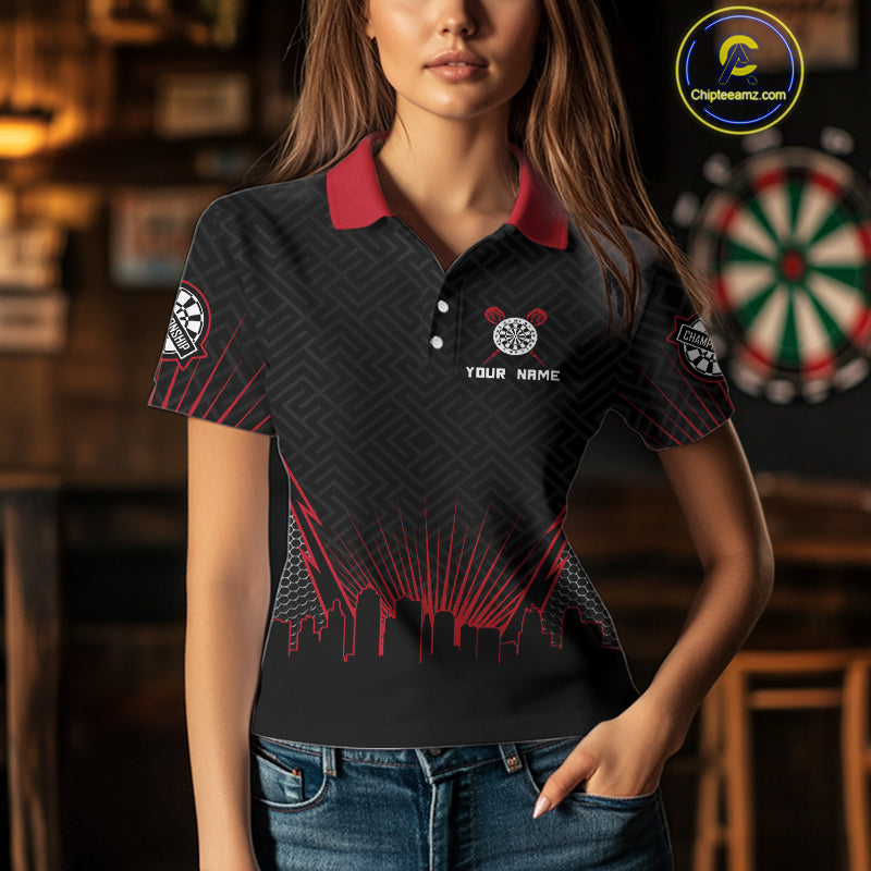 Custom Black And Red Fire Flame Dartboard Dart Shirts For Women, Dart Tournament Jerseys NYN0071
