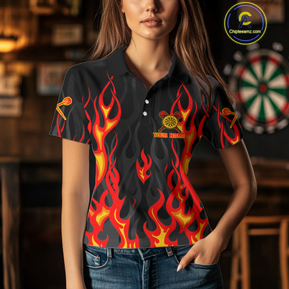 Custom Red Flames Dartboard Dart Shirts For Women Outfits Dart Team Jerseys NYN0072