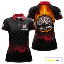 Load image into Gallery viewer, Custom Black And Red Fire Flame Dartboard Dart Shirts For Women, Dart Tournament Jerseys NYN0071