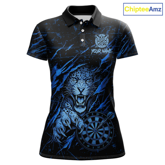 Blue Grunge Funny Tiger Women Dart Polo & 1/4-Zip Shirt Custom Name Tiger Dart Jersey For Darters NYN2973