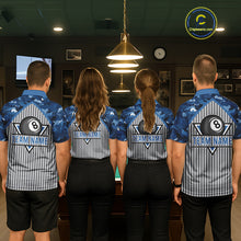 Load image into Gallery viewer, Blue Camouflage 8 Ball Pool Polo &amp; 1/4-Zip Shirt Custom Billiard Shirts For Women Billiard Team Attire NYN2979