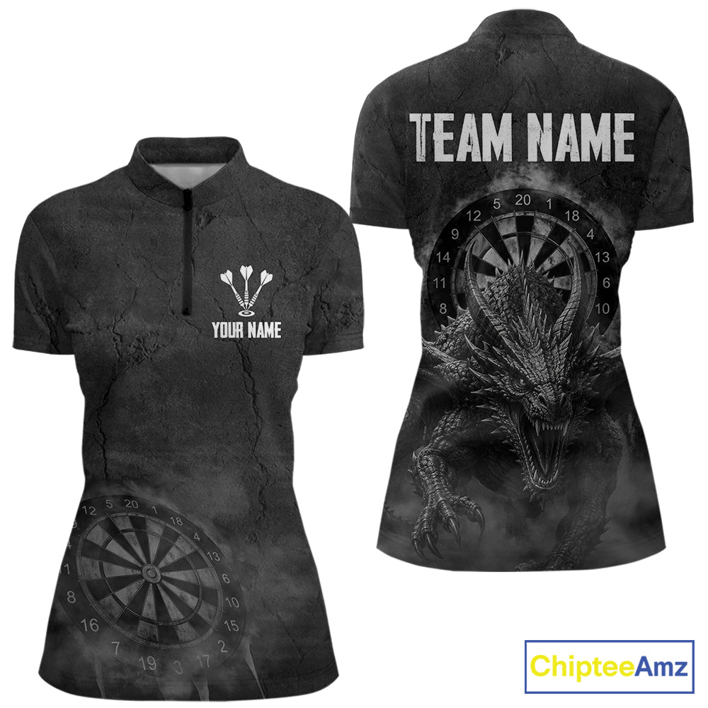 Custom Dragon Darts Shirt For Women With Cracked Stone, Dragon Grey Smoke Darts Team Jersey NYN3946