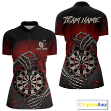 Load image into Gallery viewer, Custom Devil Skeleton Red Dripping Dartboard Women Darts Quarter-Zip Shirt Outfits Dart Jerseys NYN1855