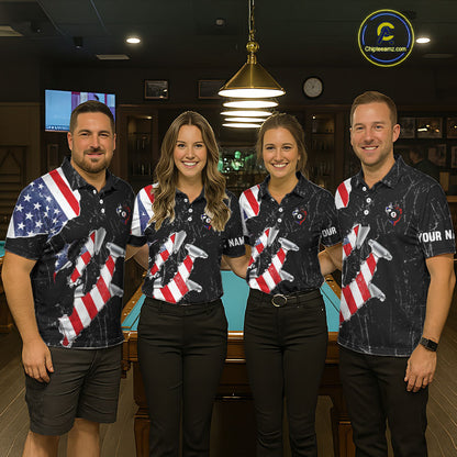 Torn US Flag Grunge Pool 8 Ball Women Billiard Team Shirt Custom Polo & 1/4-Zip Billiard Attire NYN2379