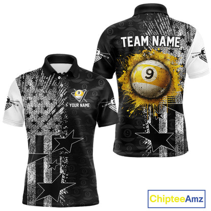 US Flag Grunge 9 Ball Pool Men Billiard Team Shirt Personalized Polo & 1/4-Zip Billiard Gifts NYN2380
