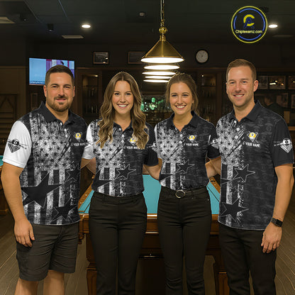 US Flag Grunge 9 Ball Pool Women Billiard Team Shirt Personalized Polo & 1/4-Zip Billiard Gifts NYN2380