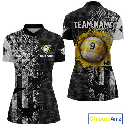 US Flag Grunge 9 Ball Pool Women Billiard Team Shirt Personalized Polo & 1/4-Zip Billiard Gifts NYN2380