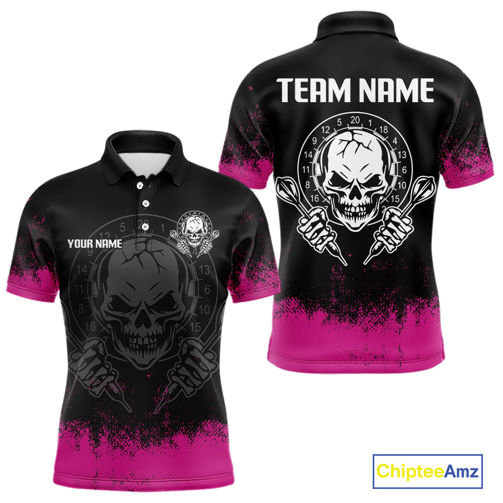Custom Black And Pink Skull Grunge Dart Shirts For Men Outfits Dart Team Jerseys NYN0078