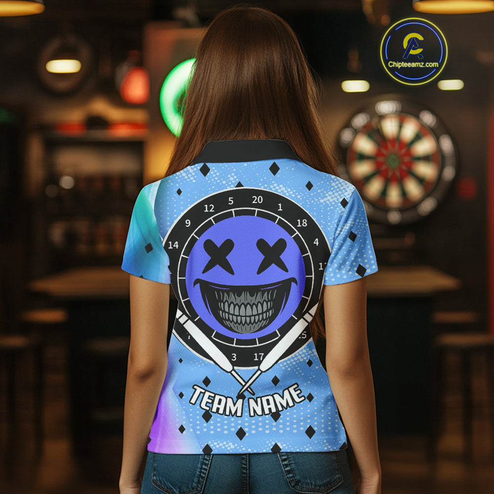 Smile Face Dartboard Custom Funny Blue Dart Shirts For Women, Dart Team Jerseys NYN0084