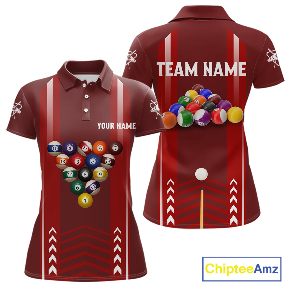 Personalized Red Ball Billiard  Polo & 1/4 Zip Shirt For Women Custom Pool Team Shirt Billiard Jersey NYN2981