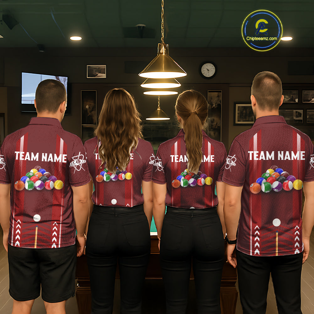 Personalized Red Ball Billiard  Polo & 1/4 Zip Shirt For Women Custom Pool Team Shirt Billiard Jersey NYN2981