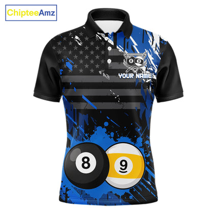 Custom Blue Splatter 8 Ball And 9 Ball Billiard Team Jersey Billiard Pool Shirt For Men NYN3956
