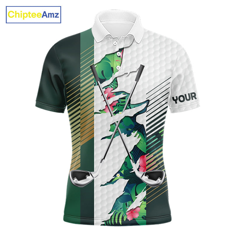 Mens Tropical Golf Shirts Monstera Pattern Golf Clothing Custom Green Golf Polo, Golf Upf Shirts NYN2996