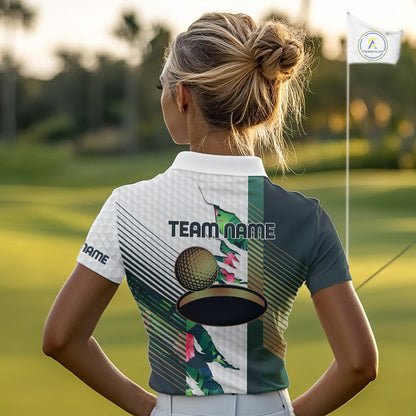 Womens Tropical Golf Shirts Monstera Pattern Golf Clothing Custom Green Golf Polo, Golf Upf Shirts NYN2996
