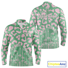 Load image into Gallery viewer, Mens Leopard Pattern Golf Polo Shirts Custom Green Pink Golf Clubs Pattern Attire, Golf Upf Shirts NYN3000